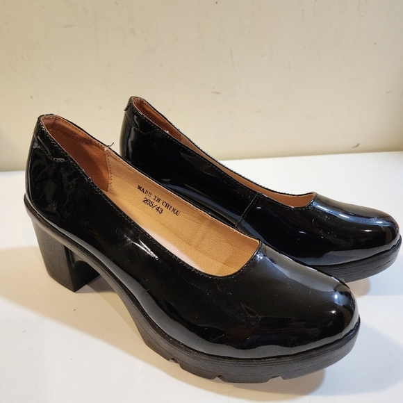 FASHION Women's Black Chunky platform shinny slip on shoes size 265/43 (10) - Picture 3 of 12